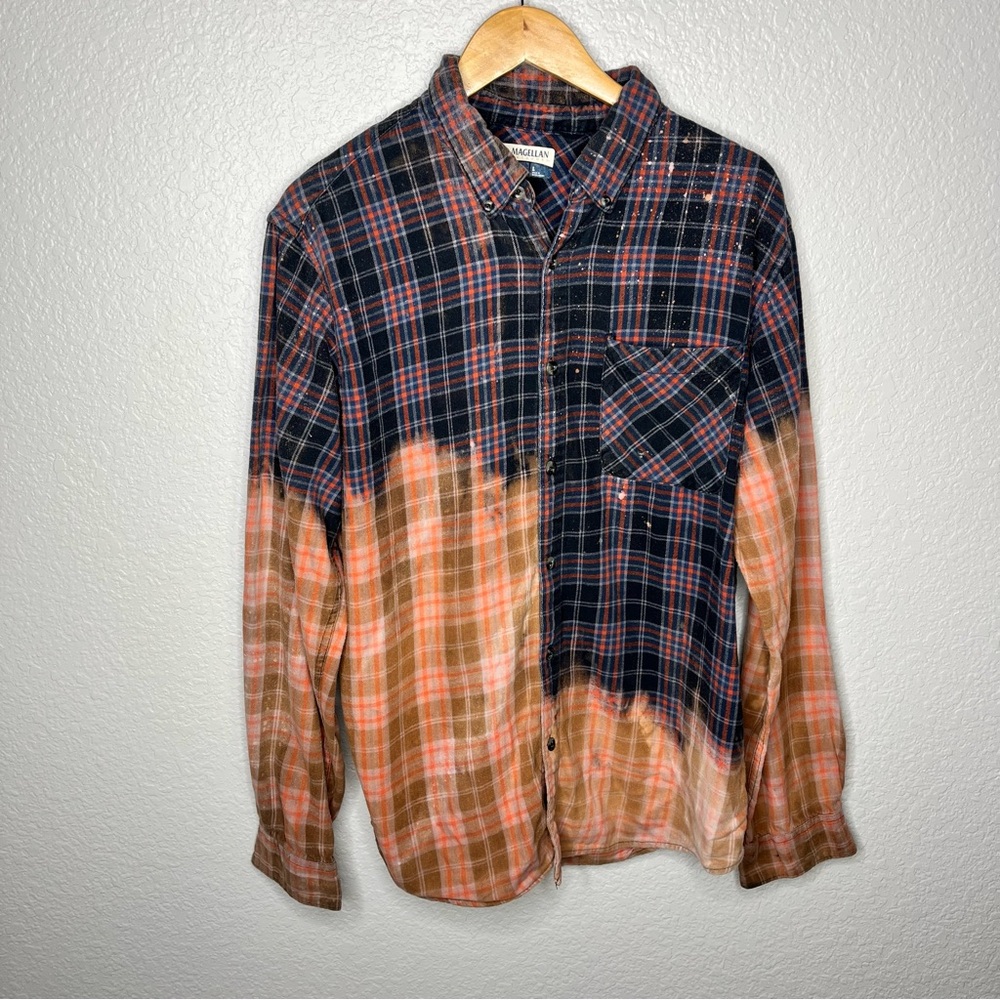 Magellan Outdoors Bleached Plaid Flannel Shirt L Classic Fit Grunge Workwear